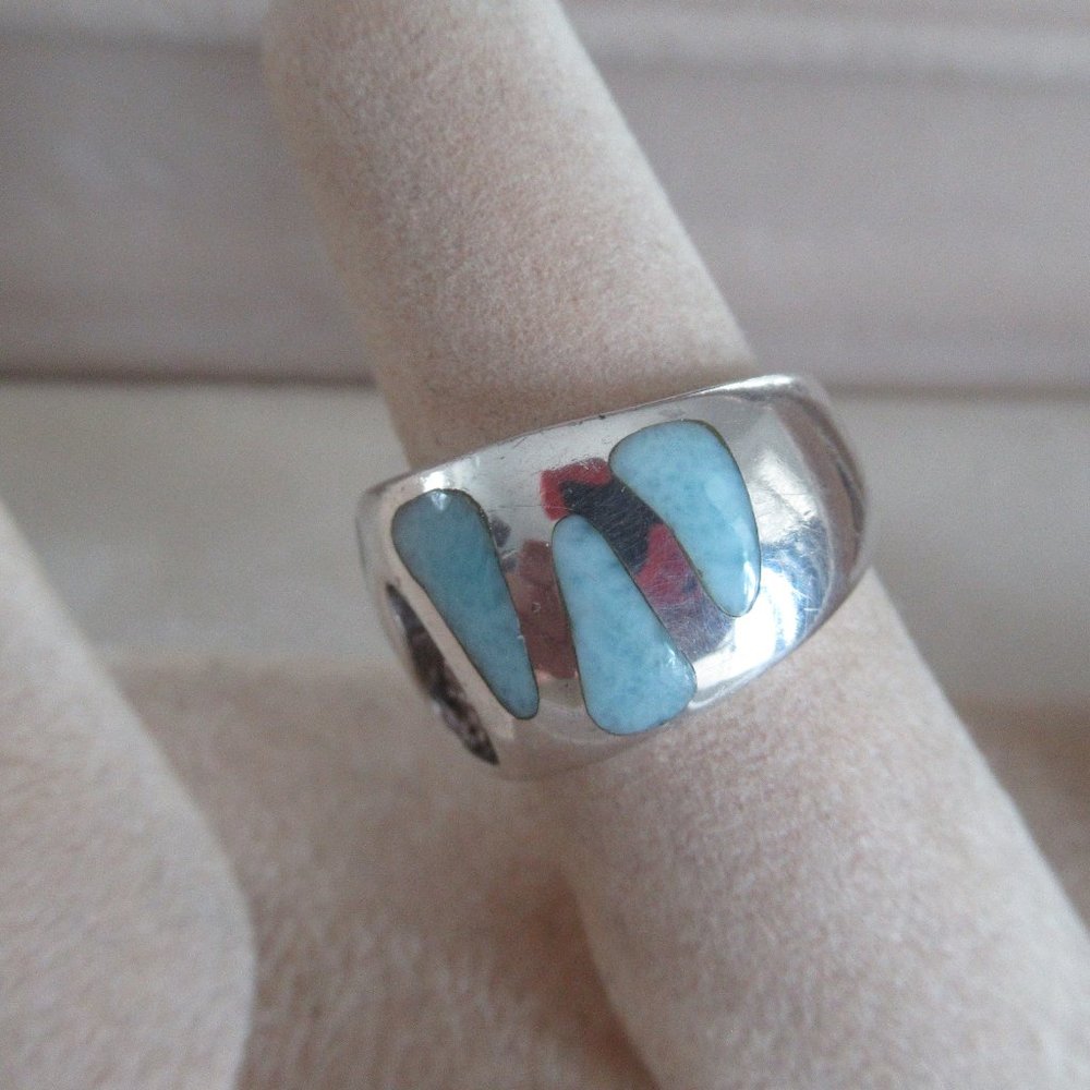 Estate Larimar Cubic Zirconia Sterling Statement Silver Ring size 6 - Picture 4 of 10